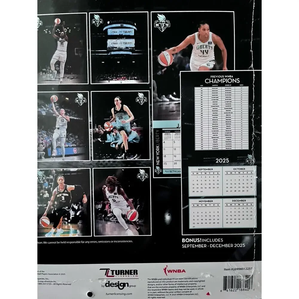 WNBA New York Liberty Basketball 2026 Wall Calendar Team Pictures Stewie Sabrina